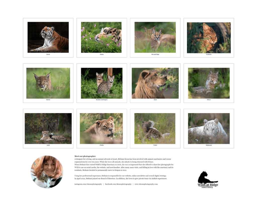 2027 WildCat Ridge Sanctuary Calendar back